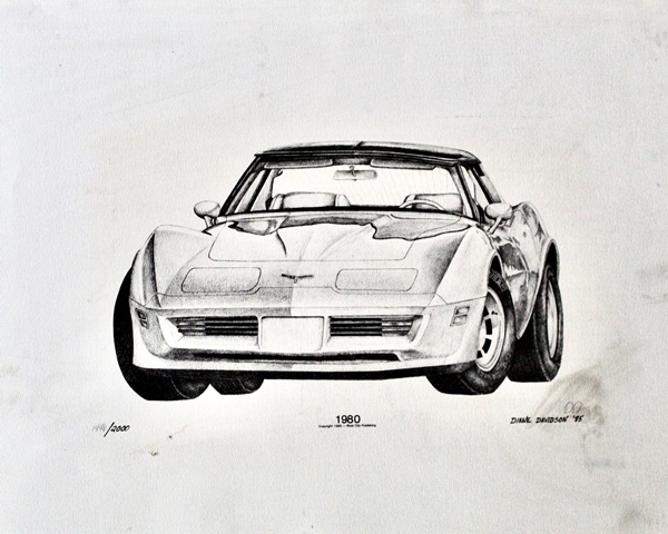 1980 Corvette Print of Diane Davidson Sketch, 1 of 2000